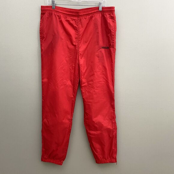 Adidas Pants Mens Small Red Nylon Lined Track Athletic Zipper Pockets Joggers - Picture 1 of 10